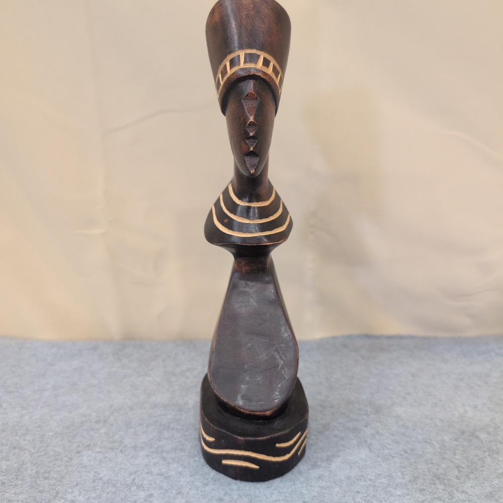 Vintage Hand Carved African Wooden Bust Sculpture Stylized Woman Folk Art - Picture 2 of 9
